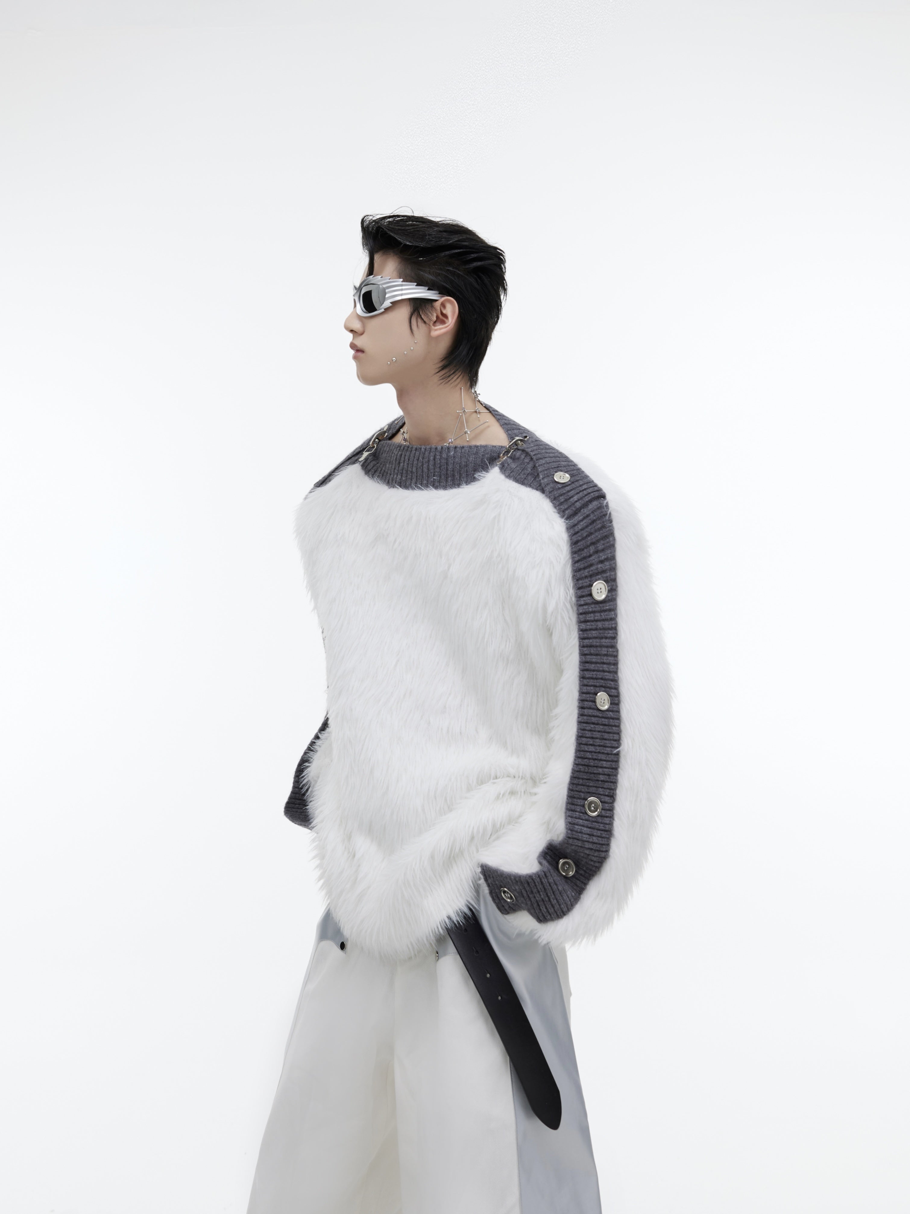 Chunky-Knit-Sweater---Off-Shoulder-Metal-Button-Cable-Knit-Top-White