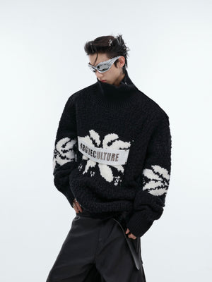 Chunky-Knit-Sweater---Oversized-High-Neck-with-Metal-Buttons-Black