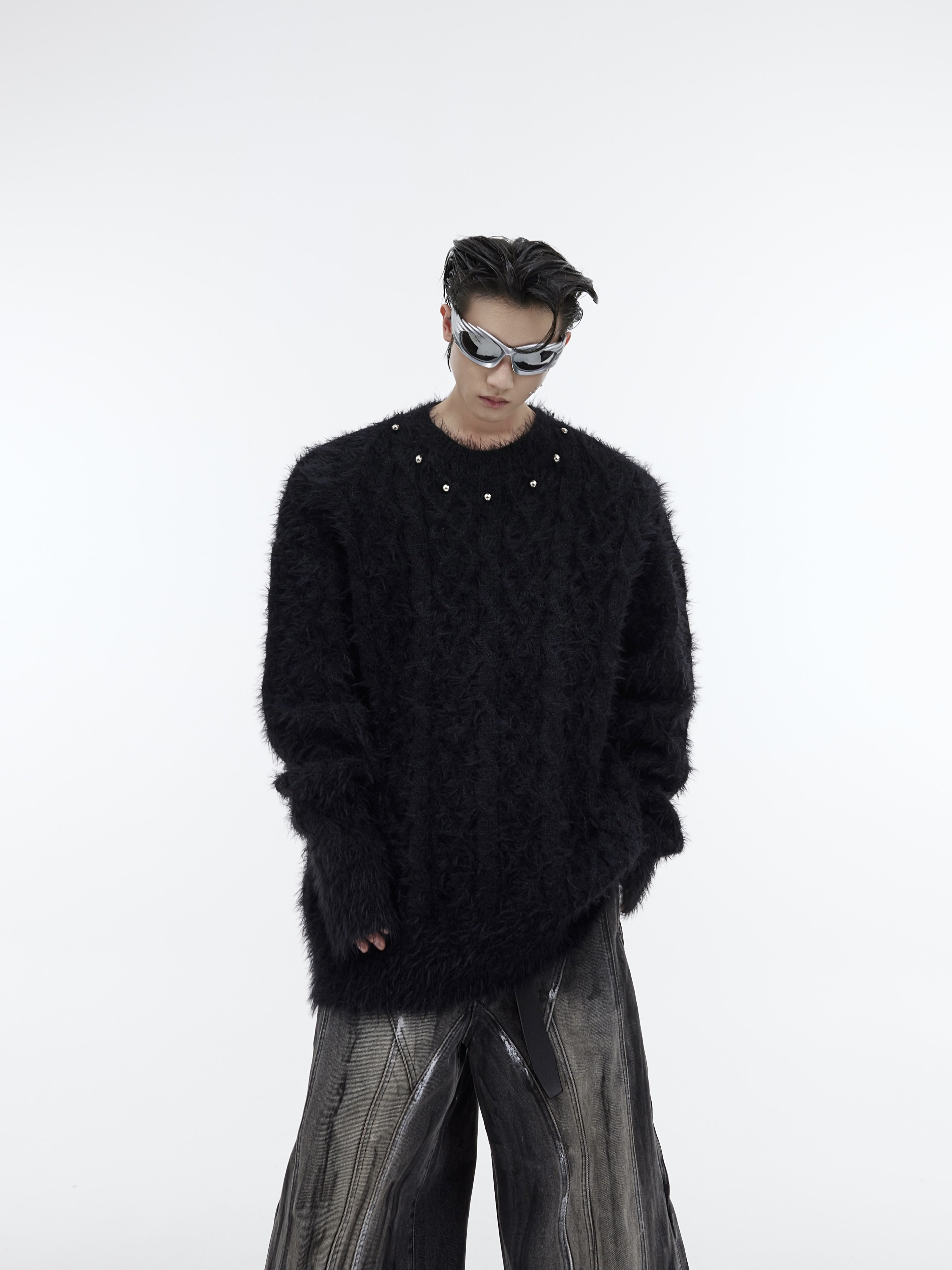 Chunky-Knit-Sweater---Oversized-Unisex-Pullover-with-Metal-Buttons-Black