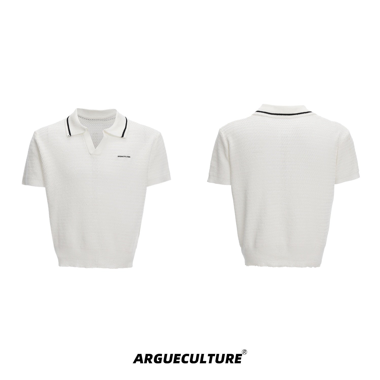 Color-Block-Textured-Polo-Shirt---Striped-Knit-Summer-Top-White-T-shirt