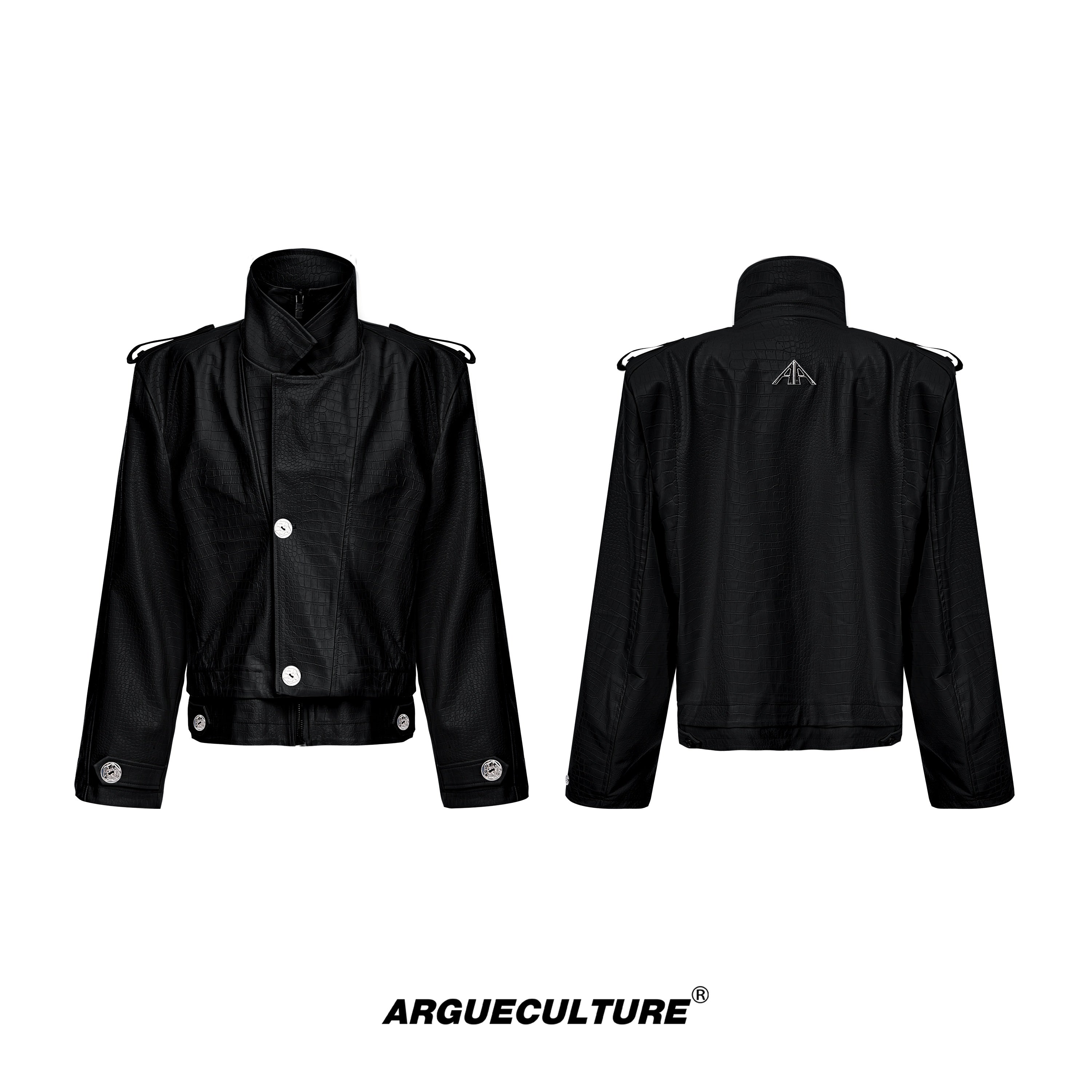 Crocodile-Print-Biker-Jacket---Faux-Two-Piece-Retro-Streetwear-Black