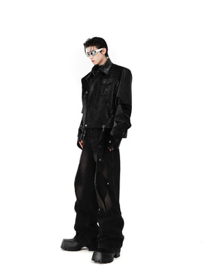 Crocodile-Texture-PU-Leather-Jacket---Padded-Shoulder-Streetwear-Top-Black