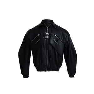 Deconstructed-Biker-Jacket---Heavyweight-Leather-with-Metal-Buckles-Black-Shirt