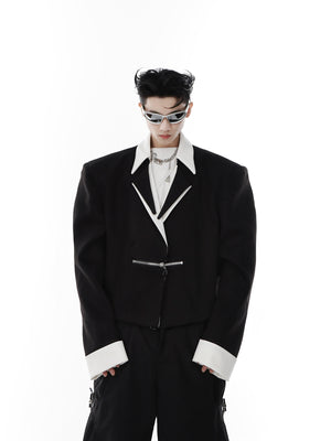 Deconstructed-Black-White-Cropped-Blazer---Metallic-Zipper-Jacket-Black