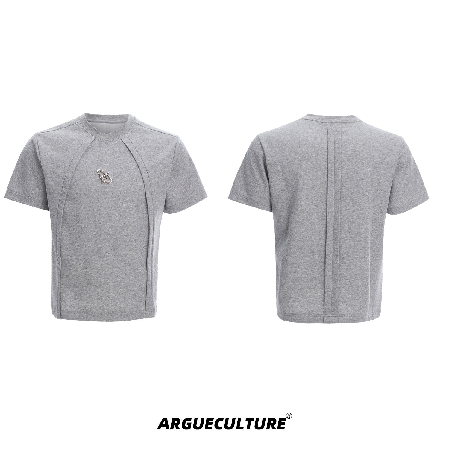 Deconstructed-Box-Fit-Tee---Raw-Edge-Sleeves---Metal-Logo-Gray-T-shirt