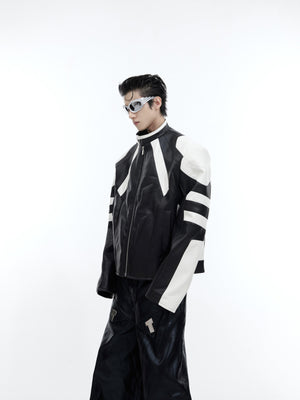 Deconstructed-Color-Block-Cropped-Leather-Jacket---Streetwear-Biker-Coat-Black
