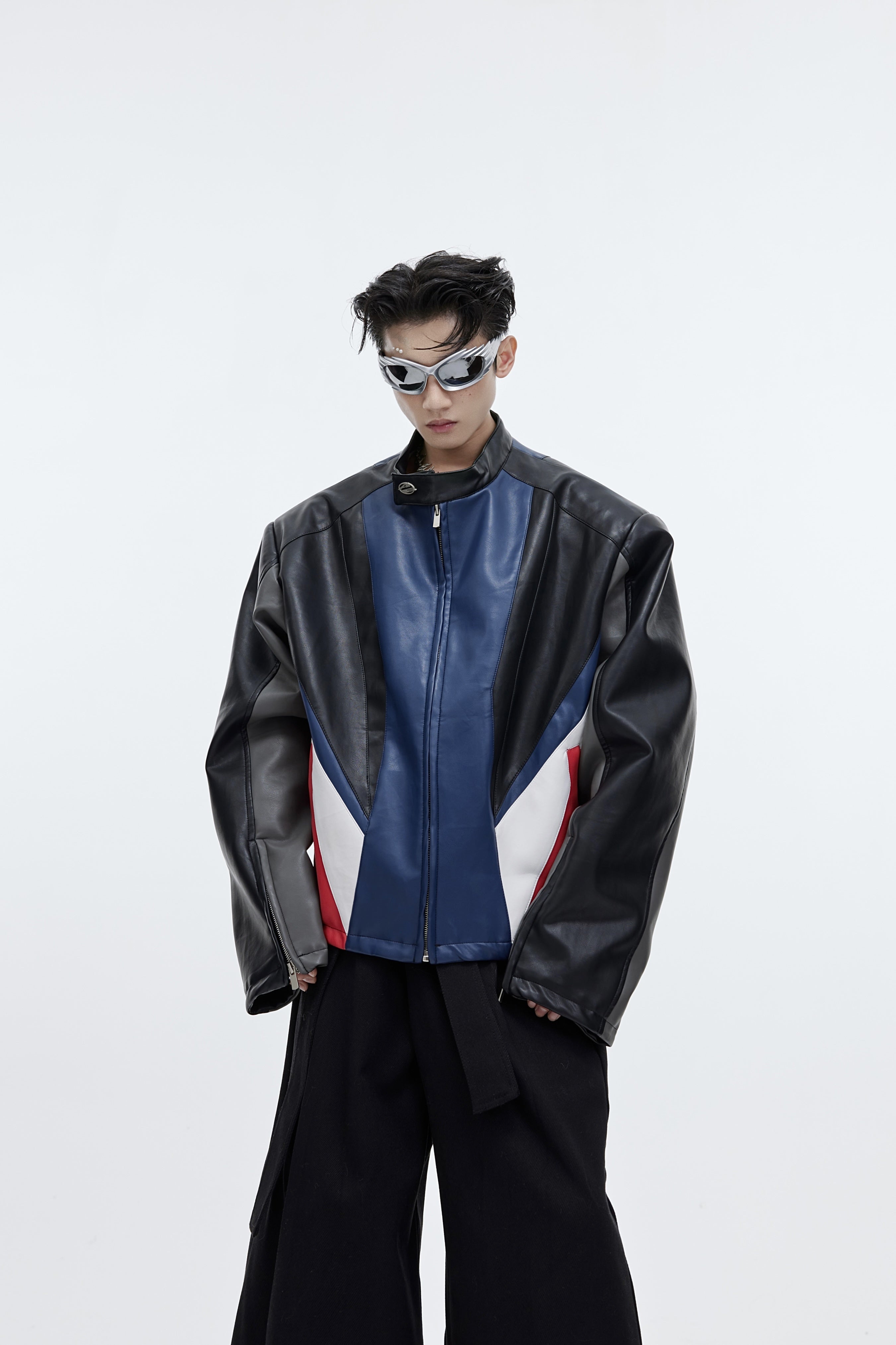 Deconstructed-Color-Block-PU-Leather-Biker-Jacket---Oversized-Shoulder-Black
