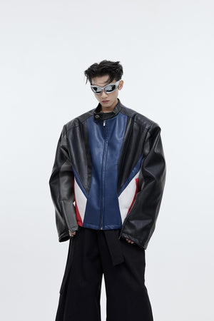 Deconstructed-Color-Block-PU-Leather-Biker-Jacket---Oversized-Shoulder-Black