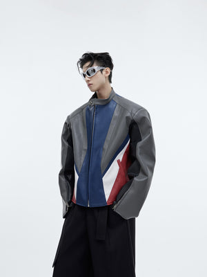 Deconstructed-Color-Block-PU-Leather-Biker-Jacket---Oversized-Shoulder-Gray