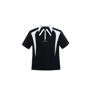 Deconstructed-Color-Block-Polo-Shirt---Oversized-Metal-Trim-Tee-Black