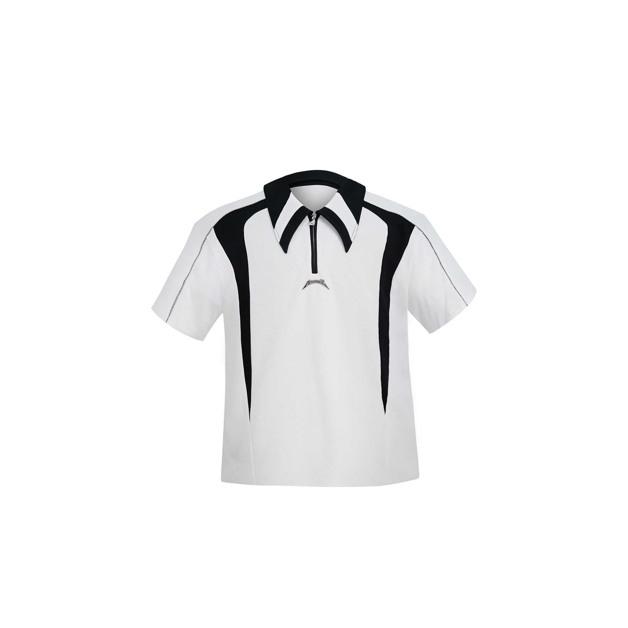 Deconstructed-Color-Block-Polo-Shirt---Oversized-Metal-Trim-Tee-White