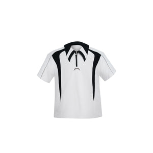Deconstructed-Color-Block-Polo-Shirt---Oversized-Metal-Trim-Tee-White