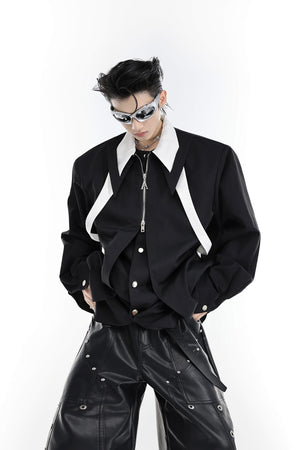 Deconstructed-Color-Block-Tie-Shirt---Oversized-Streetwear-Open-Front-Black