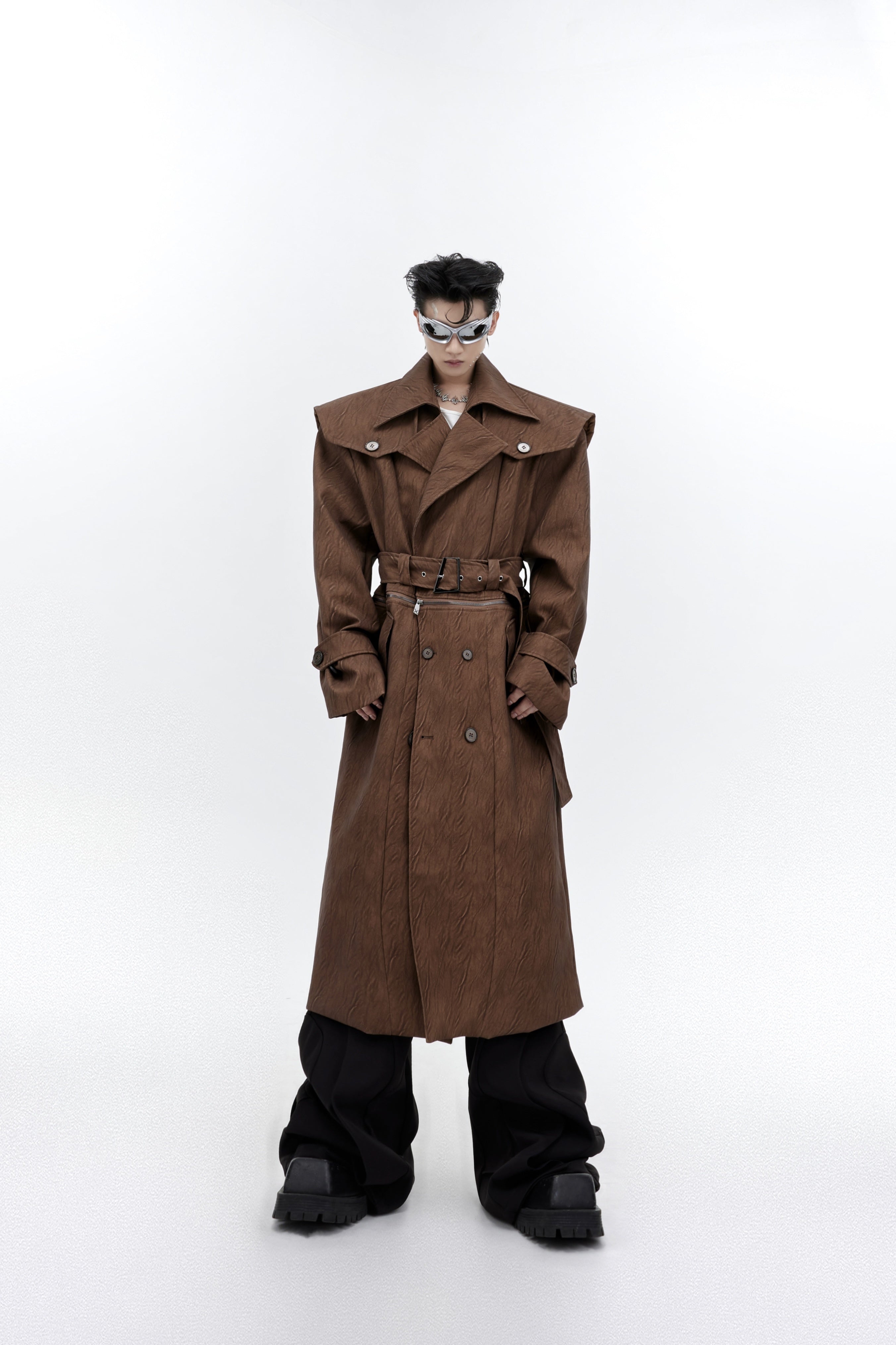 Deconstructed-Cracked-Leather-Trench-Coat---Removable-Short-Long-Style-Brown-(Detachable)