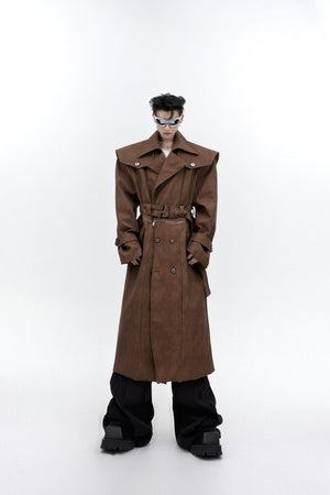 Deconstructed-Cracked-Leather-Trench-Coat---Removable-Short-Long-Style-Brown-(Detachable)