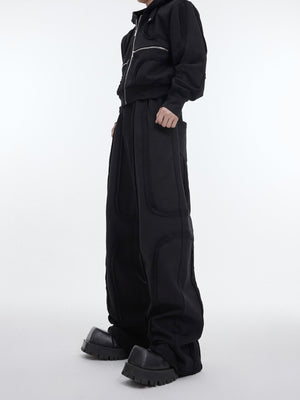 Deconstructed-Cropped-Hoodie---Distressed-Red-Streetwear-Set-Black-Pants
