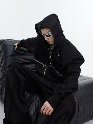 Deconstructed-Cropped-Hoodie---Distressed-Red-Streetwear-Set-Black-Top
