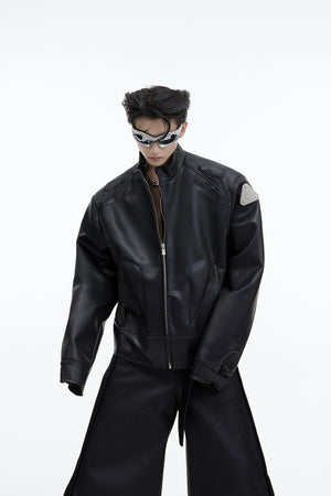 Deconstructed-Cropped-Leather-Jacket---Edgy-Metal-Logo-Design-Black