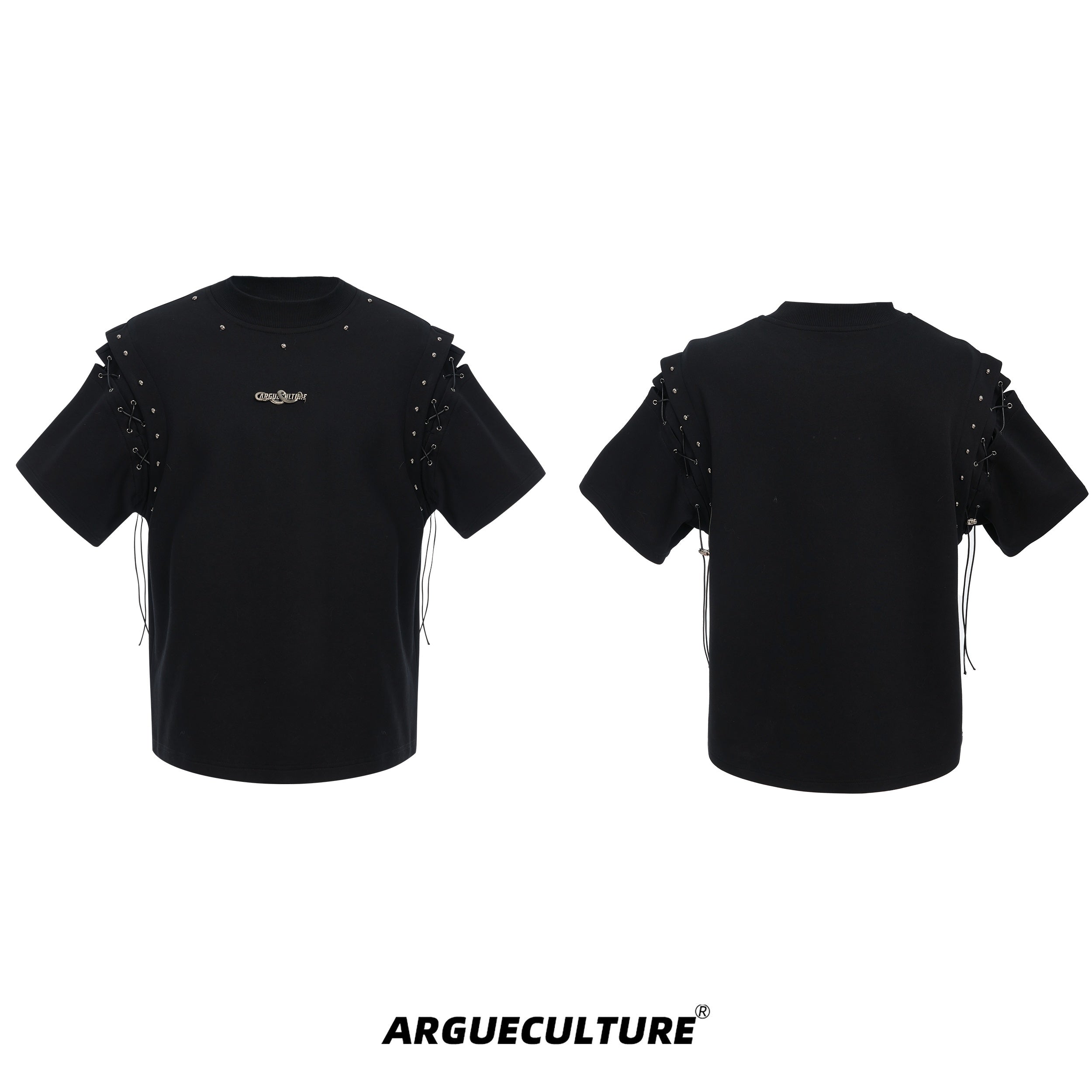 Deconstructed-Cutout-Short-Sleeve-Tee-with-Snake-Wrap-Metal-Details-Black-T-shirt