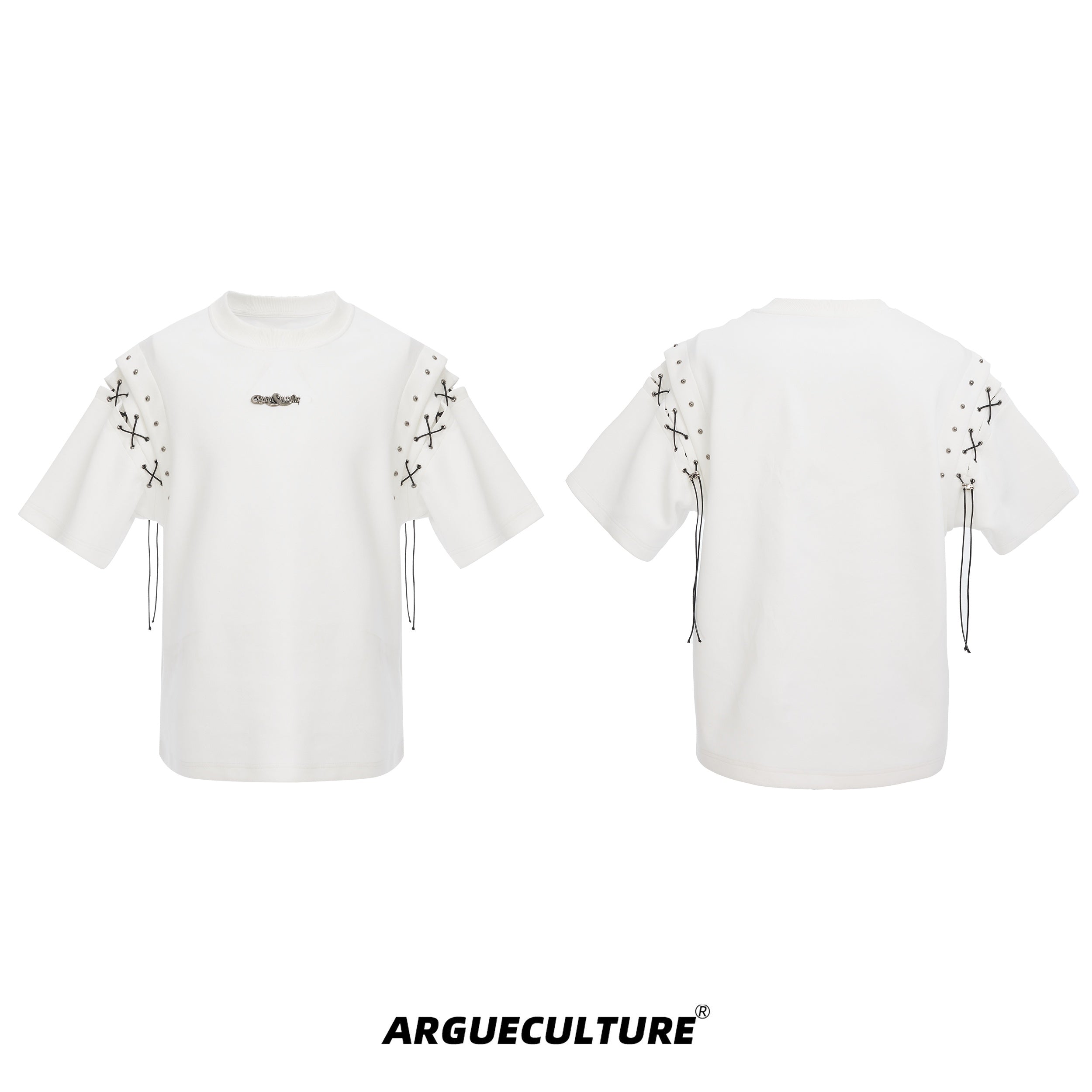 Deconstructed-Cutout-Short-Sleeve-Tee-with-Snake-Wrap-Metal-Details-White-T-shirt