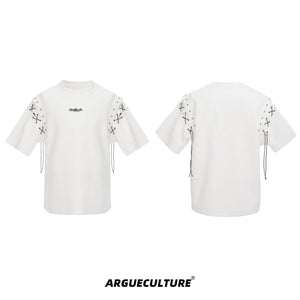 Deconstructed-Cutout-Short-Sleeve-Tee-with-Snake-Wrap-Metal-Details-White-T-shirt