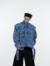 Deconstructed-Denim-Vest-Set---Detachable-Retro-Washed-Jacket-Blue