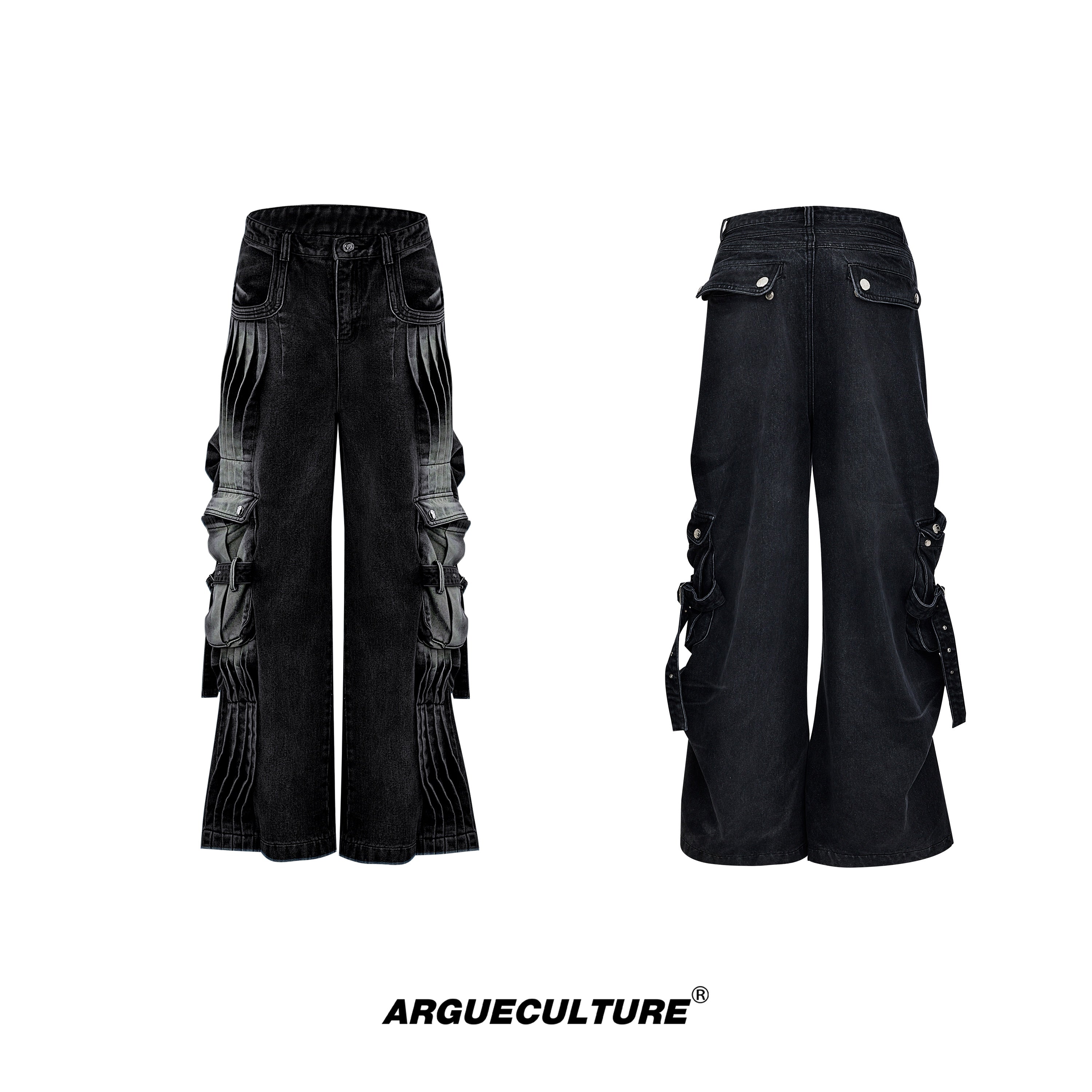 Deconstructed-Distressed-Denim-Jacket-with-Oversized-Pockets-Black-Pants