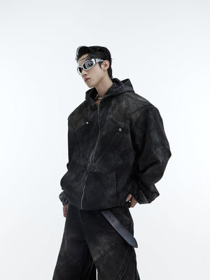 Deconstructed-Distressed-Hooded-Denim-Set---Metal-Accents-Black-Top