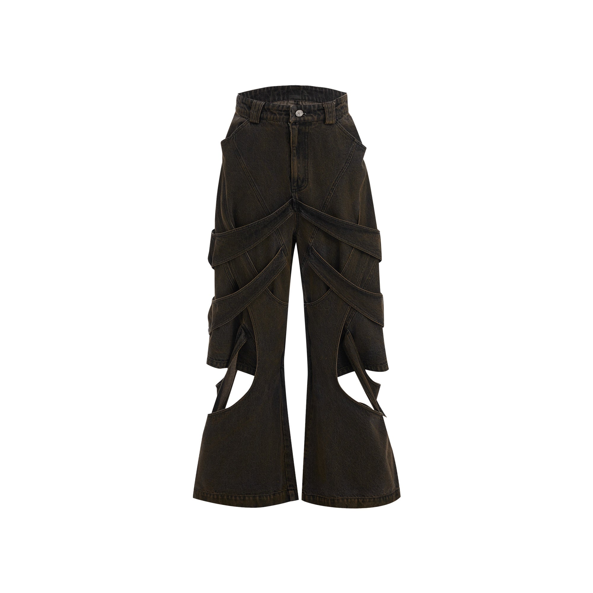 Deconstructed-Distressed-Wide-Leg-Cargo-Jeans---Raw-Cutout-Denim-Black