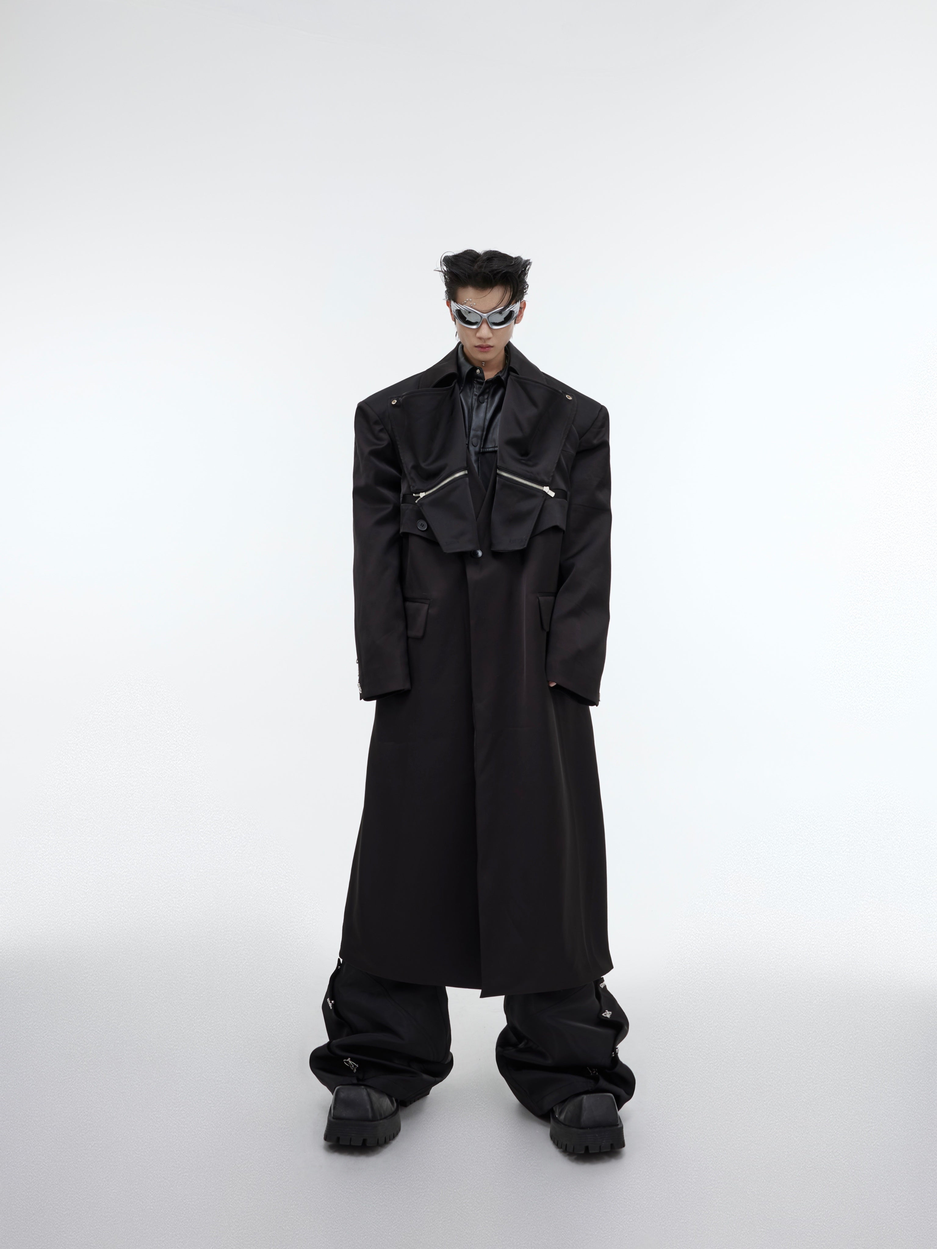 Deconstructed-Double-Layer-Long-Trench-Coat-with-Metallic-Details-Black