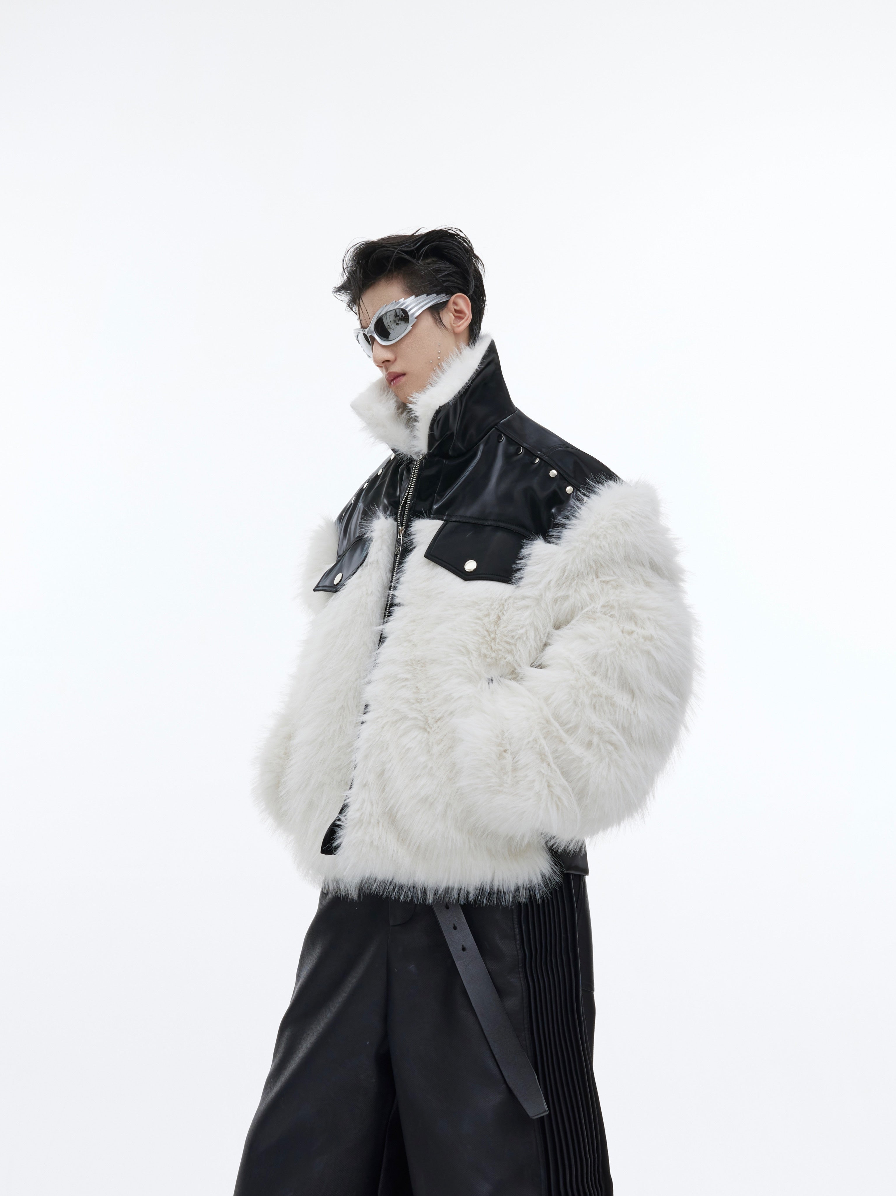 Deconstructed-Fur-Trim-Leather-Jacket---Streetwear-Short-Coat-White
