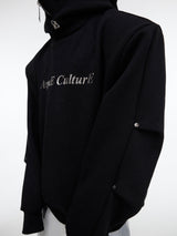 Deconstructed-Glitter-Hoodie---Double-Layer-High-Neck-with-Metal-Buttons-Black