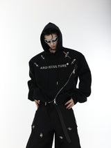 Deconstructed-Hoodie-with-Metal-Grommets-Zip-Up-Long-Sleeve-Top-Black