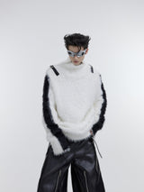 Deconstructed-Knit-Sweater---Metallic-Zipper---Oversized-Unisex-Pullover-White