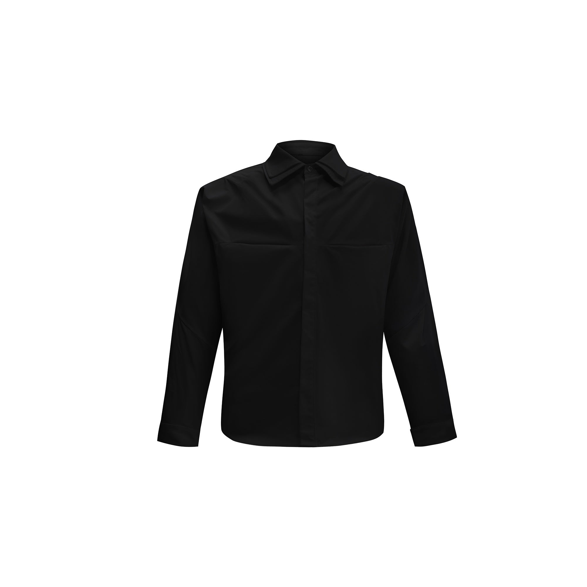 Deconstructed-Layered-Collar-Oversized-Shirt---Loose-Fit-Black