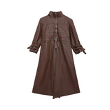 Deconstructed-Leather-Trench-Coat-with-Metal-Buckles-Over-Knee-Long-Brown