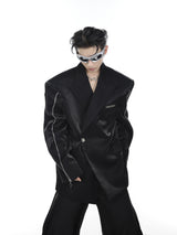 Deconstructed-Liquid-Shine-Shoulder-Pad-Blazer---Metallic-Zipper-Streetwear-Black