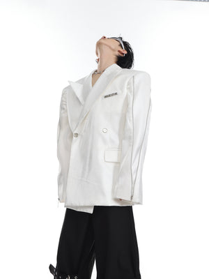 Deconstructed-Liquid-Shine-Shoulder-Pad-Blazer---Metallic-Zipper-Streetwear-White