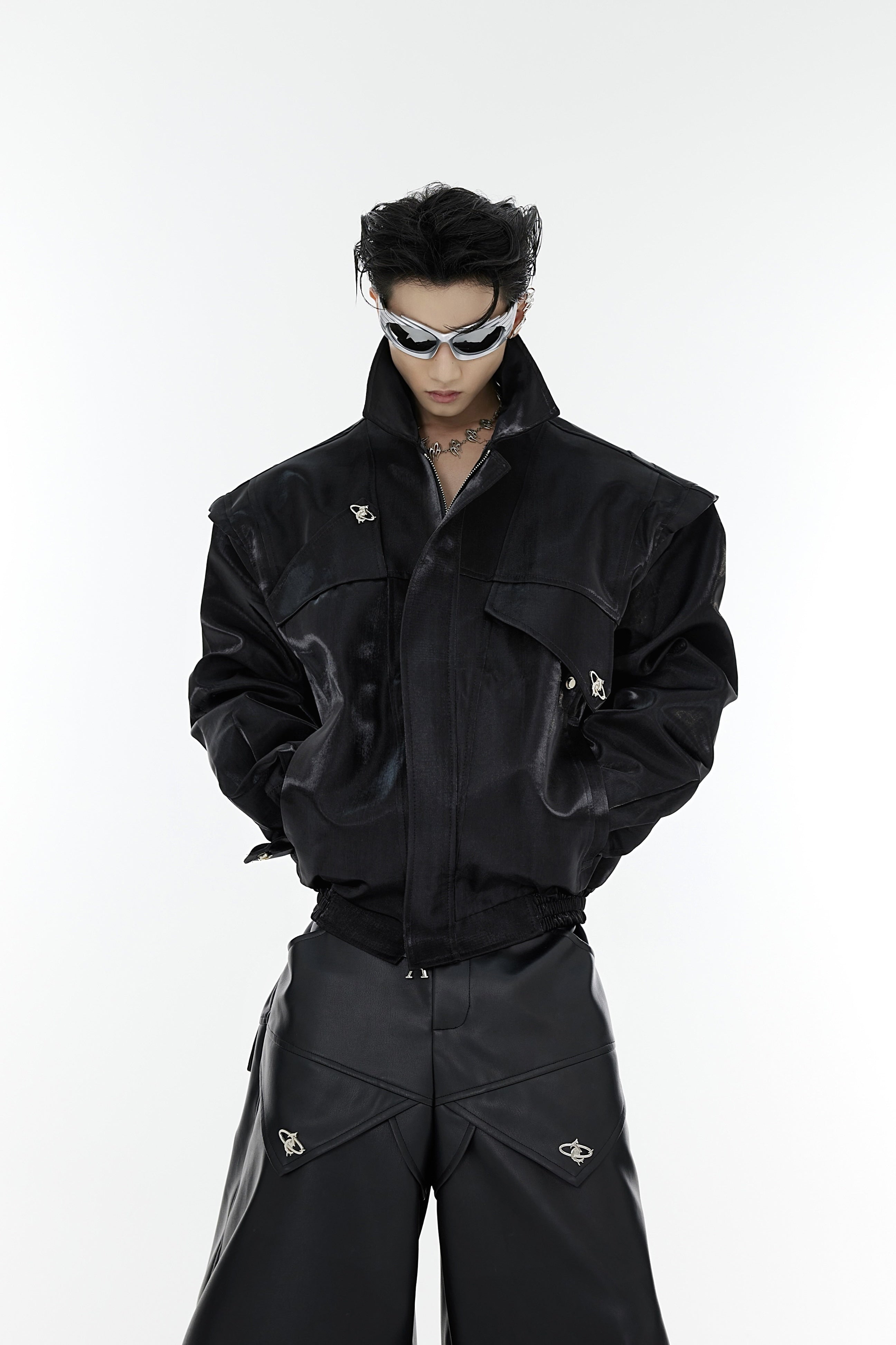 Deconstructed-Liquid-Shoulder-Cropped-Leather-Jacket---Metallic-Accents-Black