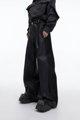 Deconstructed-Matte-PU-Pants---Loose-Straight-Leg-Textured-Trousers-Black