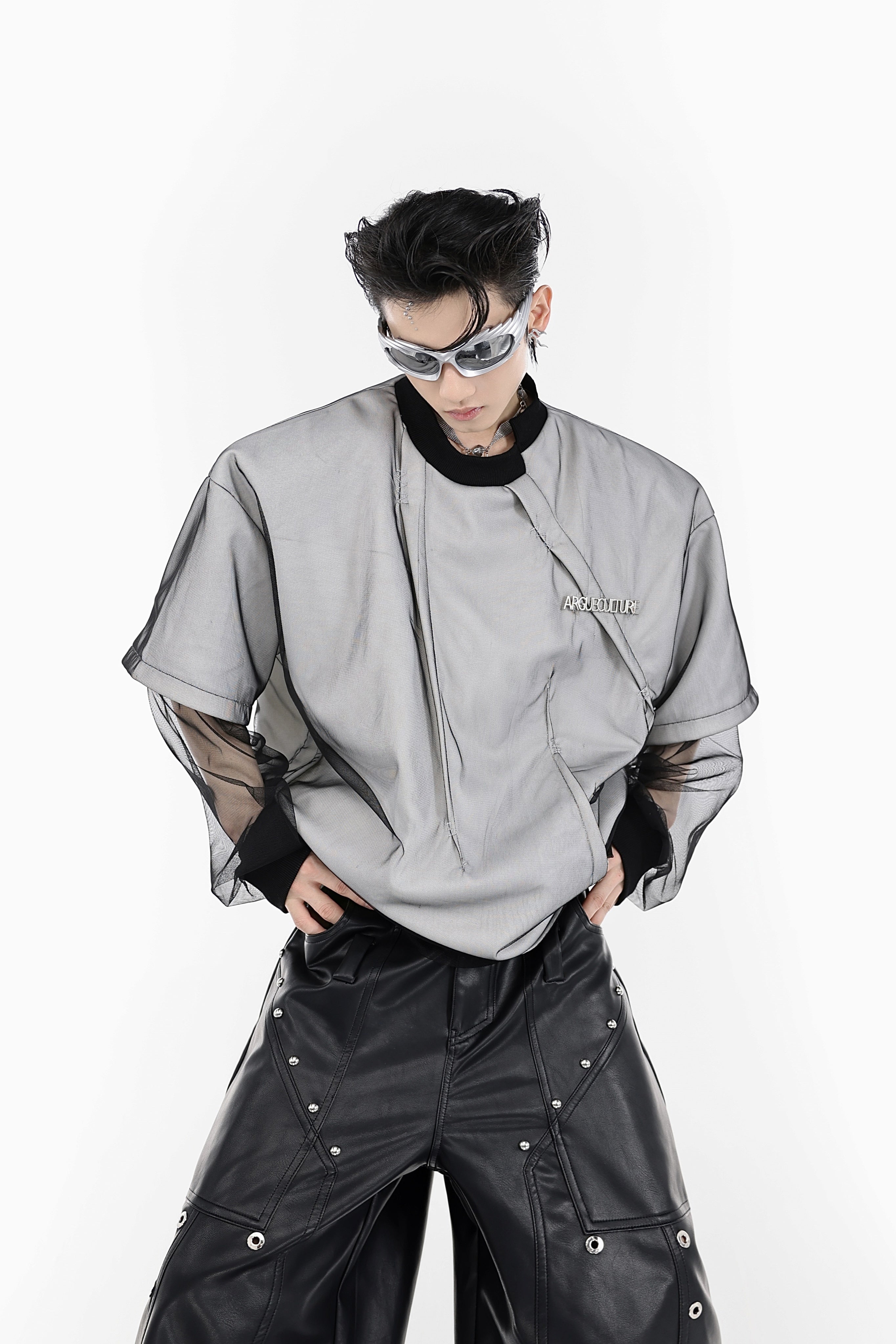 Deconstructed-Mesh-Layered-T-Shirt---Oversized-Streetwear-Tee-Black-and-White