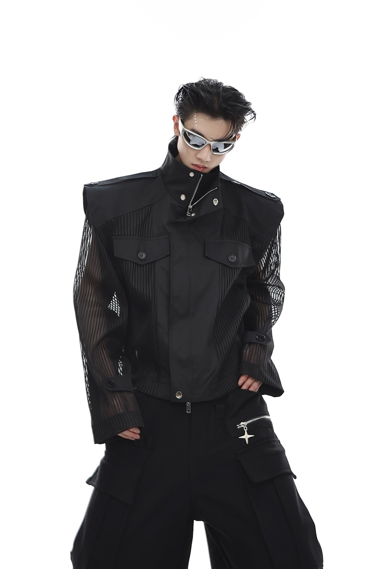 Deconstructed-Mesh-Paneled-Streetwear-Jacket---UV-Protection-Black