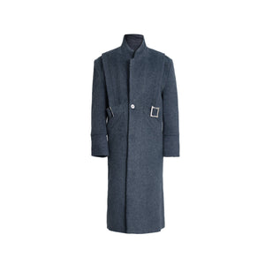 Deconstructed-Metal-Button-Oversized-Wool-Coat---Loose-Belted-Trench-Blue-Shirt