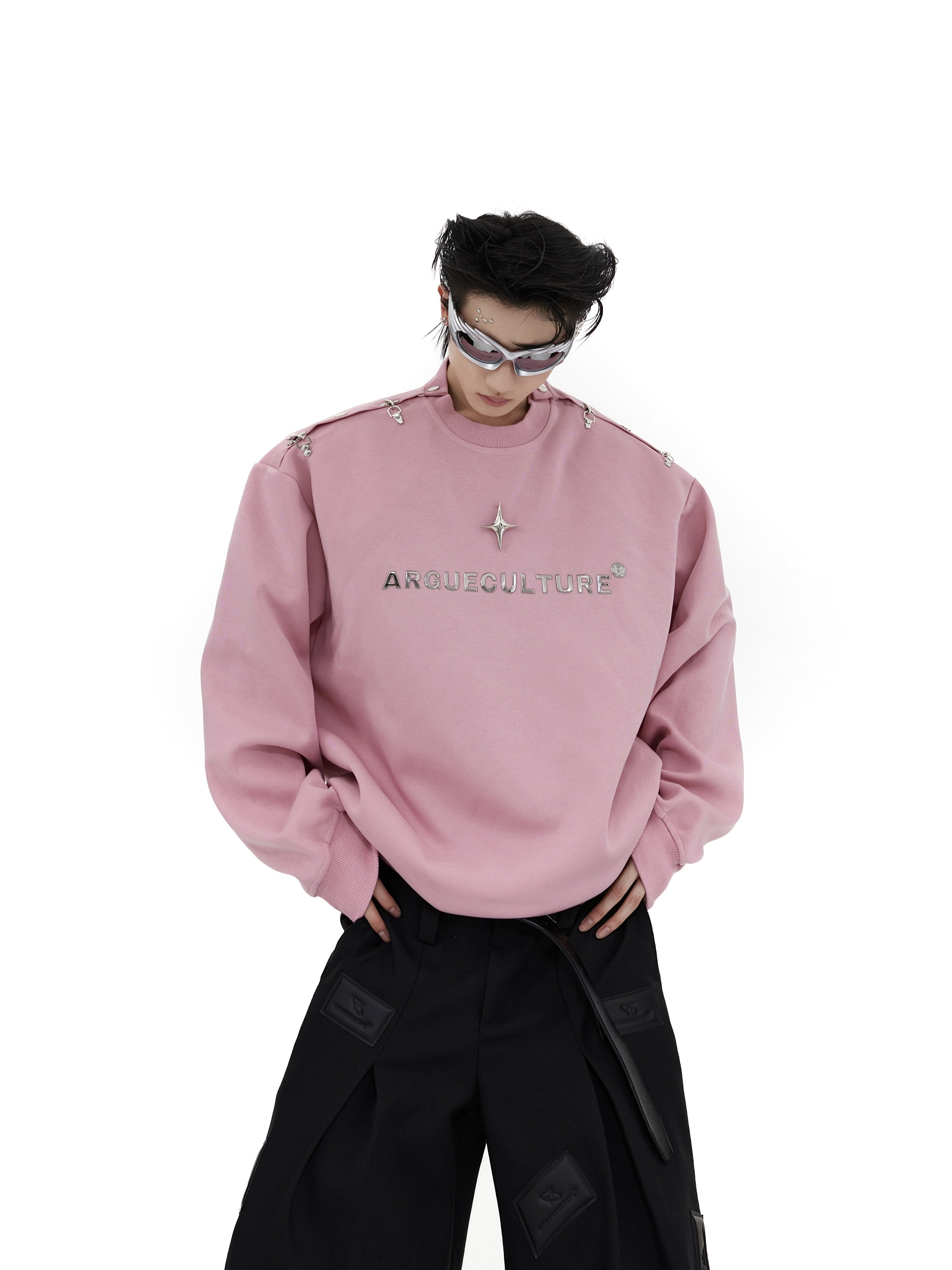 Deconstructed-Metal-Clip-Oversized-Hoodie---Drop-Shoulder-Long-Sleeve-Pink-and-Red