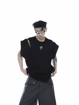 Deconstructed-Metal-Detail-Sleeveless-Tee---Streetwear-Oversized-Top-Black