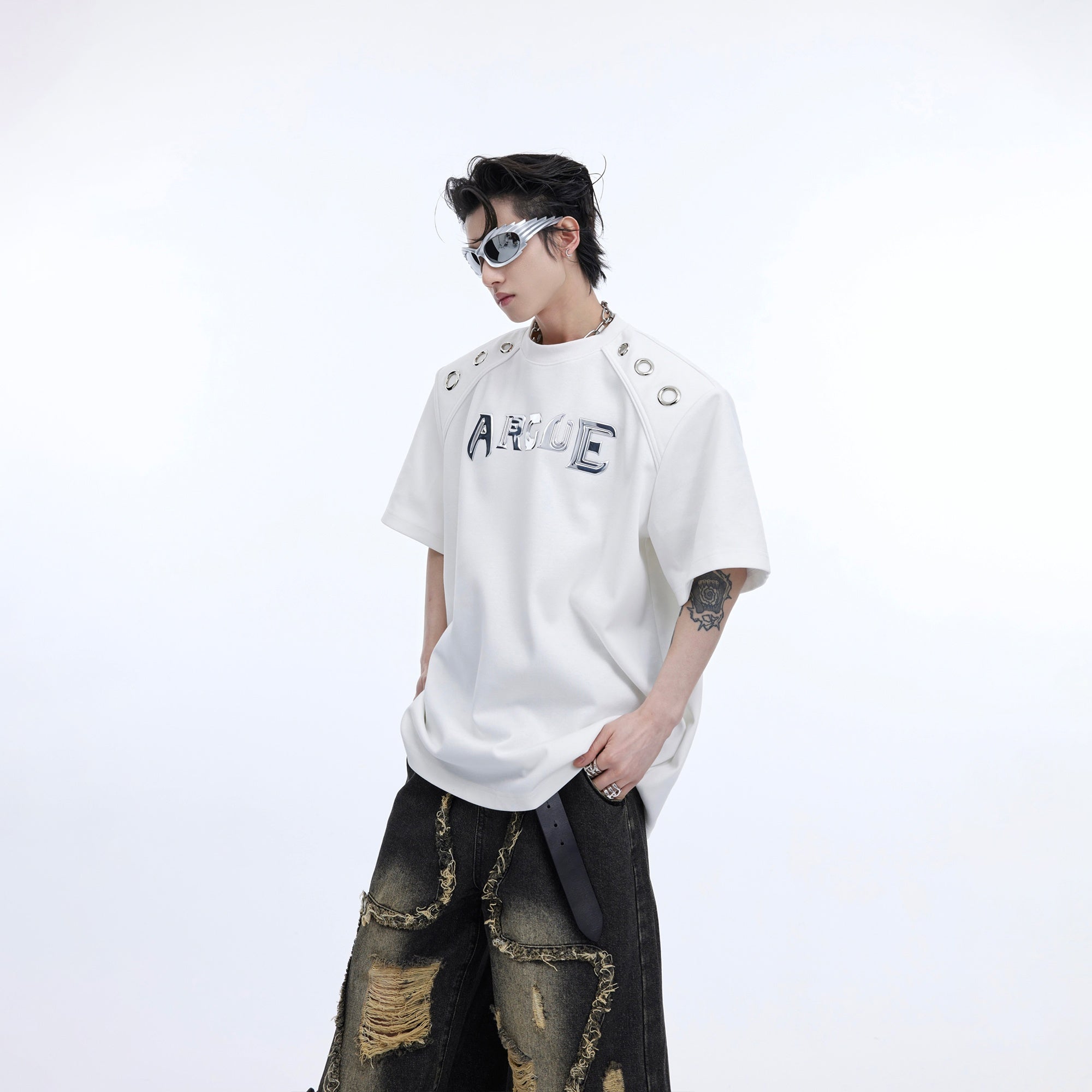 Deconstructed-Metal-Ring-Oversized-Tee---Drop-Shoulder-Graphic-Logo-White