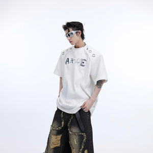 Deconstructed-Metal-Ring-Oversized-Tee---Drop-Shoulder-Graphic-Logo-White