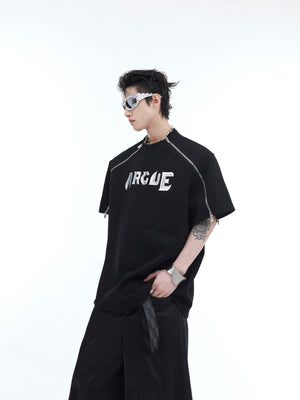 Deconstructed-Metal-Trim-Oversized-Tee---Drop-Shoulder-Zip-Detail-Black