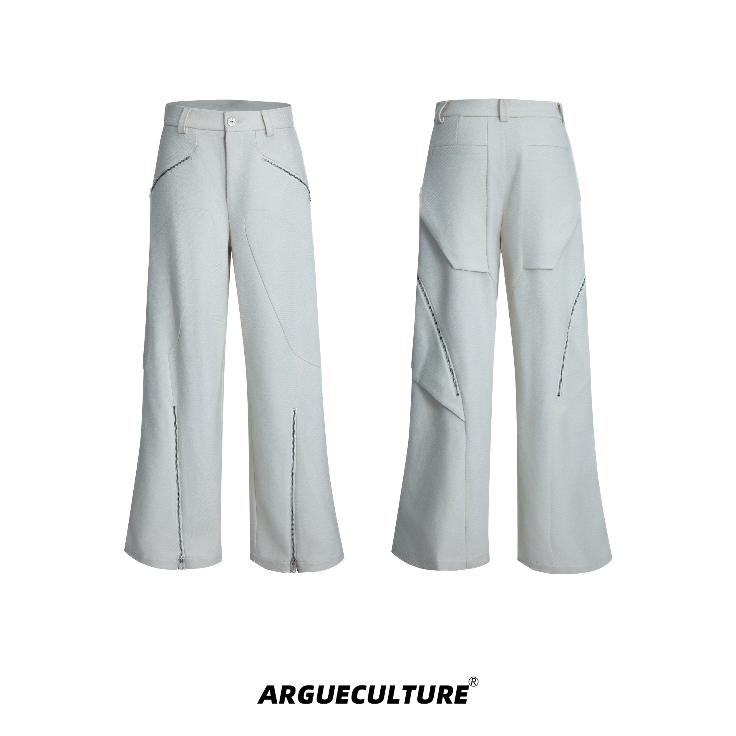 Deconstructed-Metal-Zip-Blazer---Twill-Texture-Suit-Set-Bottoms