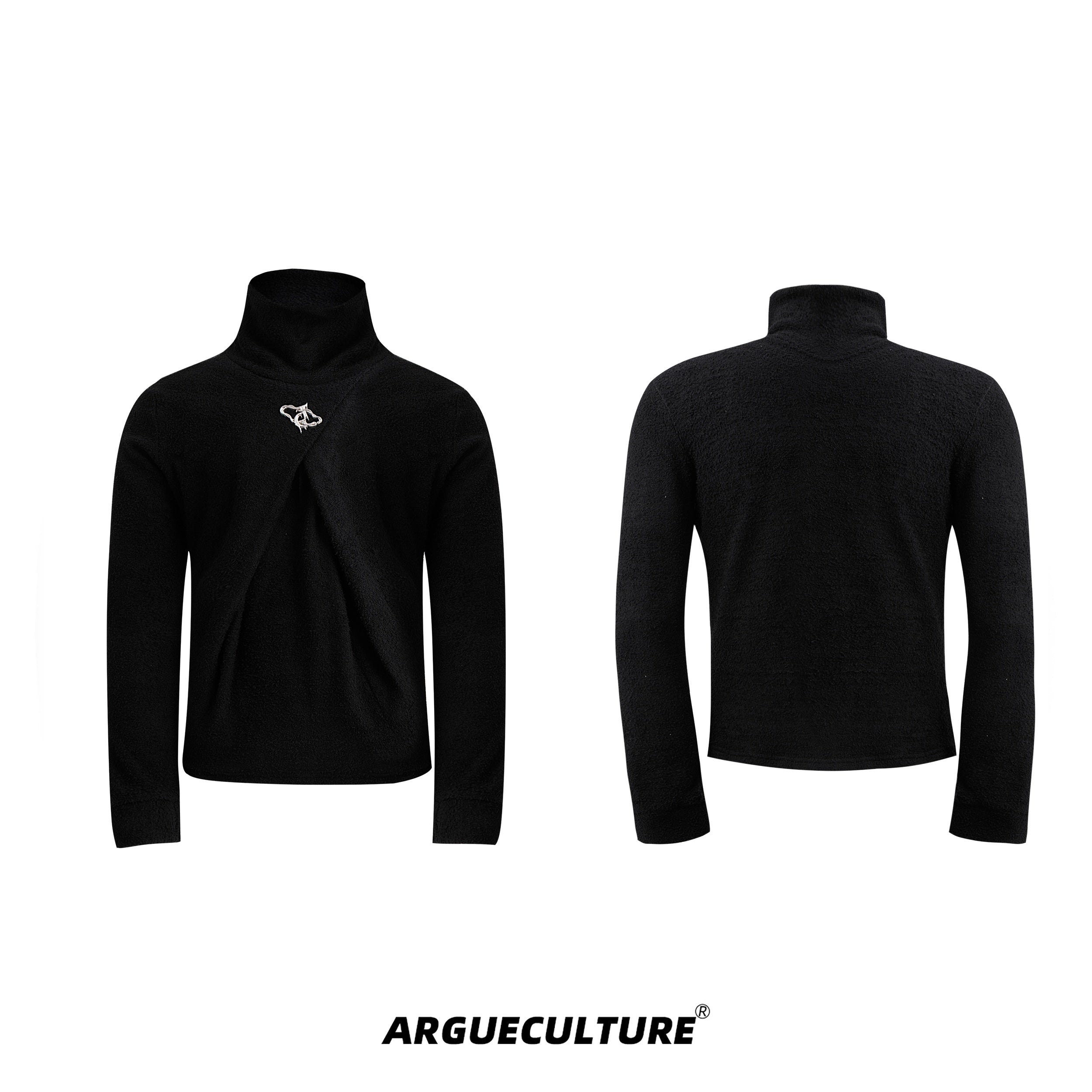 Deconstructed-Mockneck-Slim-Fit-Long-Sleeve-Shirt---Fleece-Lined-Black-Jacket